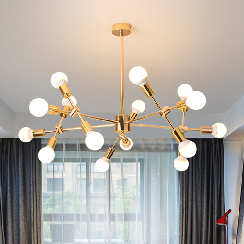 Gouden sputnik hangend plafondlicht modern Noordse 15 lichten Iron kroonluchter hanglamp voor woonkamer