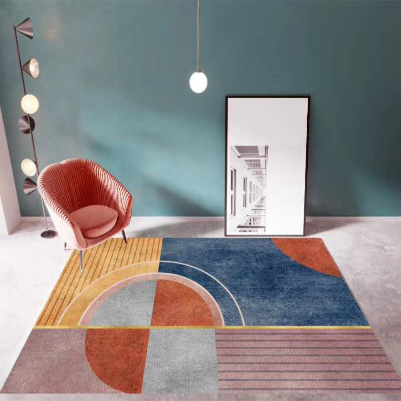 Dark Orange Circle Carpet Polyester Magnificent Carpet Washable Carpet for Home Decor