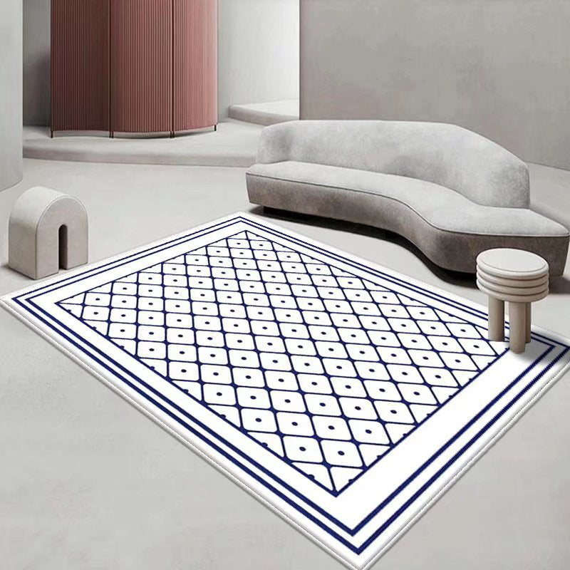 White Simple Rug Polyester Pattern Rug Stain Resistant Rug for Drawing Room