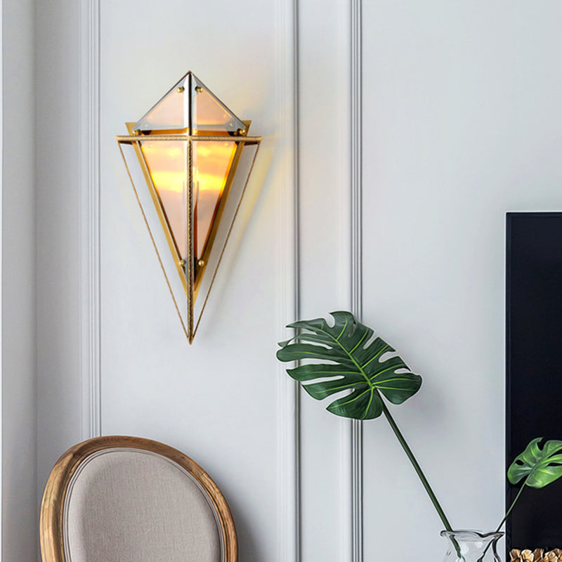 Triangle Wall SCONCE LICHT VINTAGE AMBER/Smokgrijs Glas 1 Lichte gang LED -wandlamp met ijzerframe
