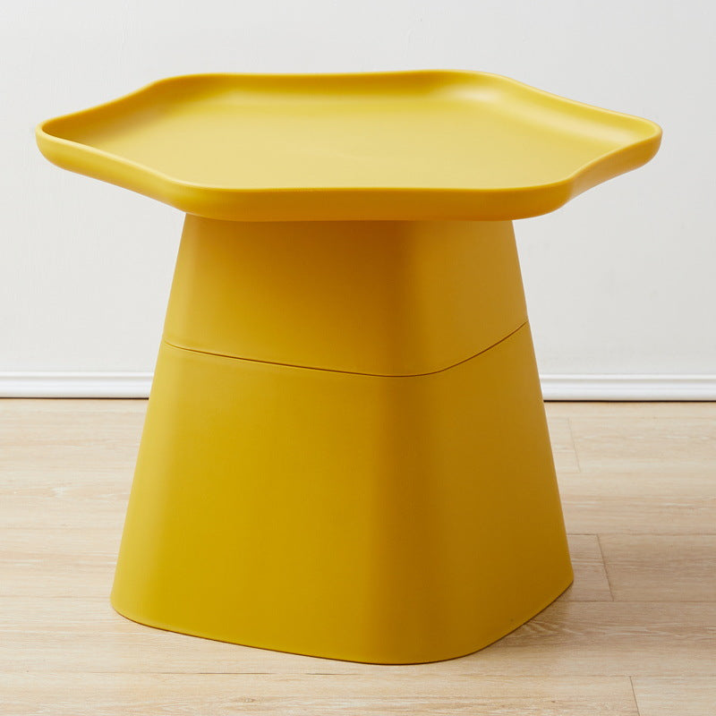 Plastics Modern Nightstand Non-Storage Round Accent Table Nightstand in Grey/Pink/Yellow