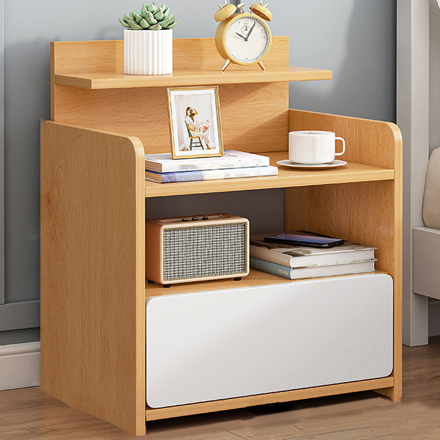 Modern Artificial Timber Bed Nightstand Medium Wood Night Table with Drawer