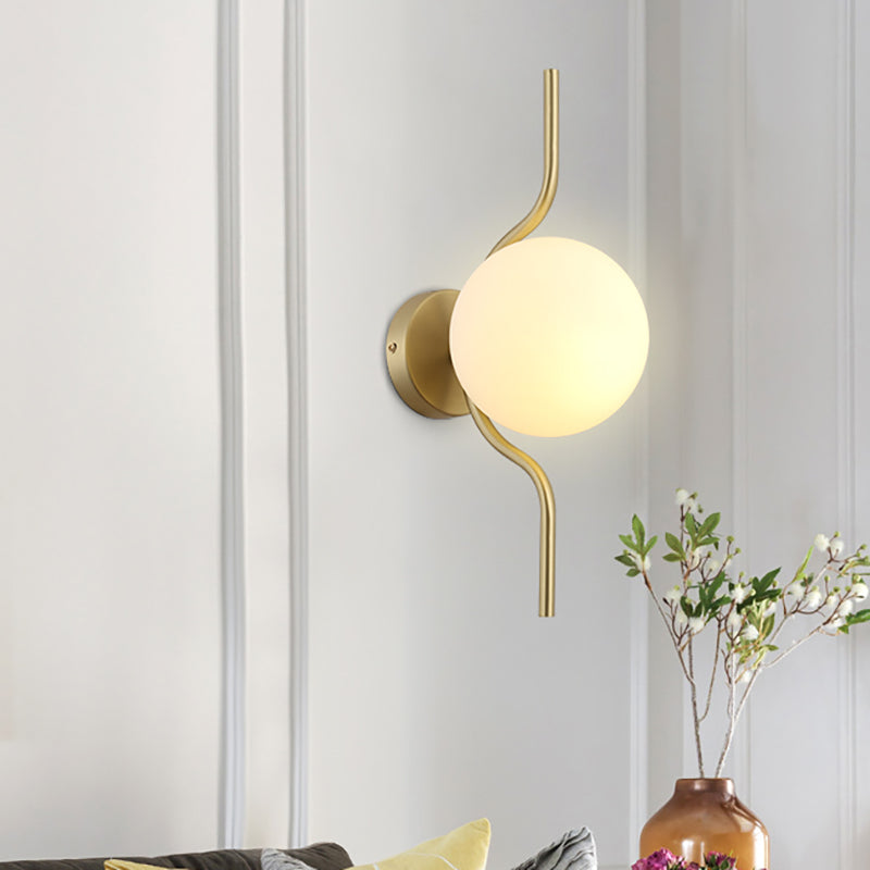 Globe White Glass Wall Mount Light Postmodern 1 Light Sconce Light with Gold Arm and Base