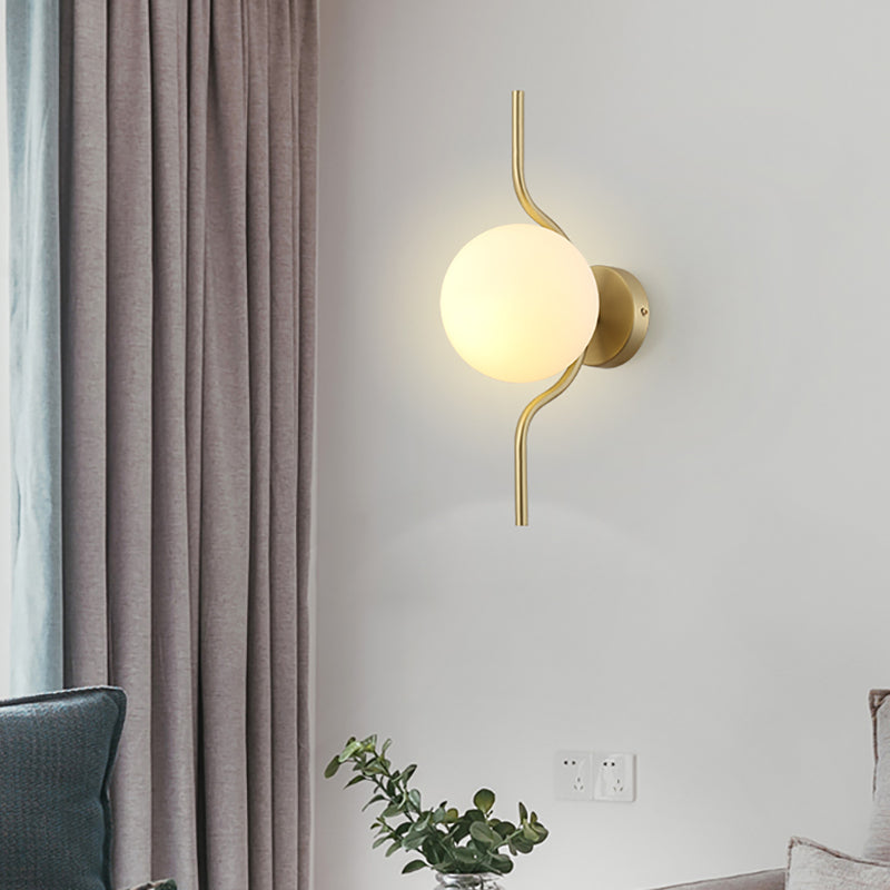 Globe White Glass Wall Mount Light Postmodern 1 Light Sconce Light with Gold Arm and Base