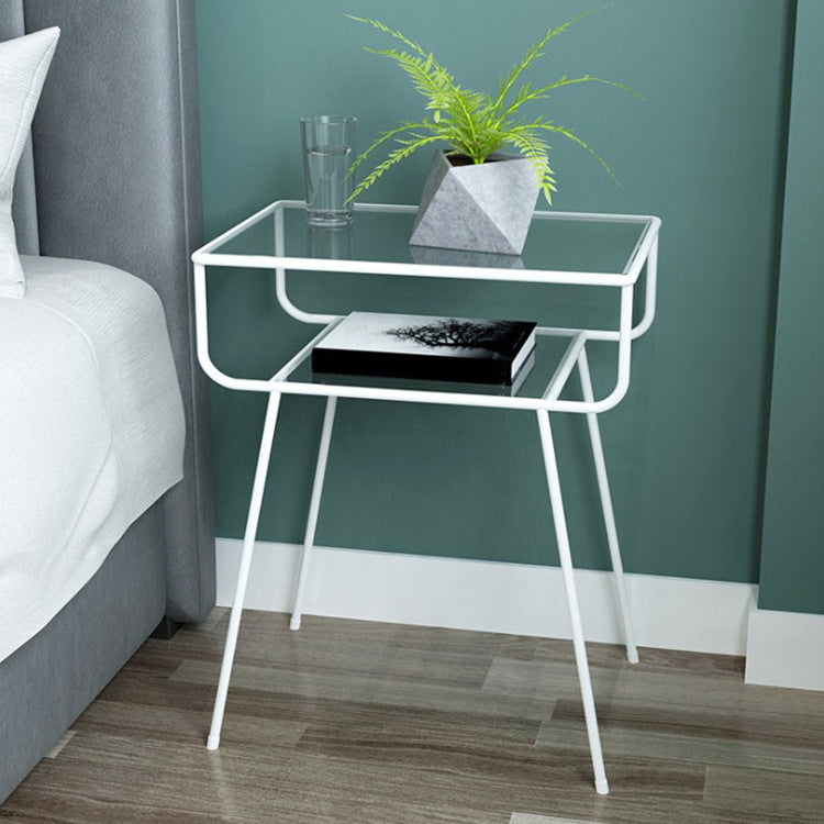 Modern Metal Nightstand 24'' Tall Open Storage Glass Top Night Table with Legs
