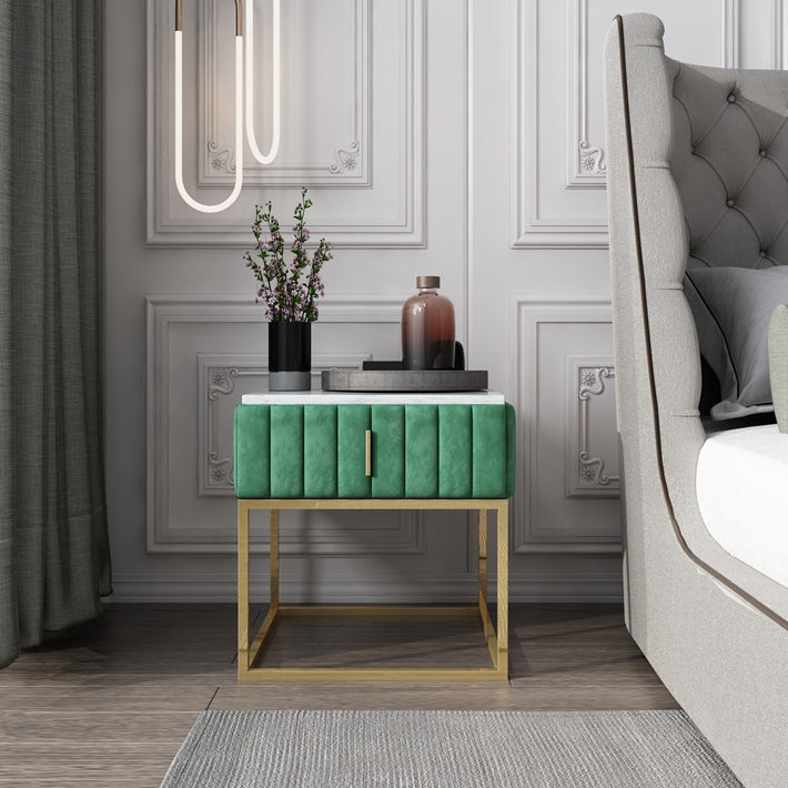 20'' Tall Metal Night Table Glam Marble Top 2-Drawer Bed Nightstand