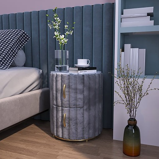 20'' Tall Metal Night Table Glam Marble Top 2-Drawer Bed Nightstand