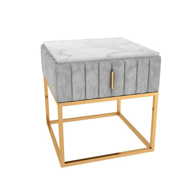 20'' Tall Metal Night Table Glam Marble Top 2-Drawer Bed Nightstand