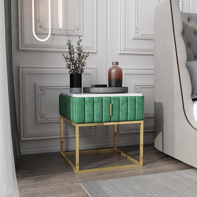 20'' Tall Metal Night Table Glam Marble Top 2-Drawer Bed Nightstand