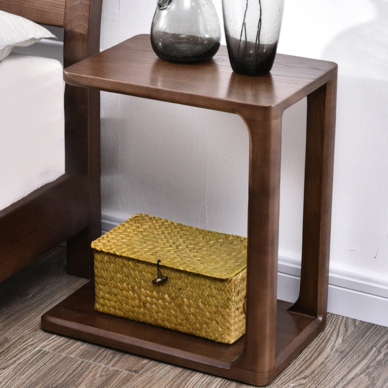 Solid Wood Modern Night Table Open Storage Ash 1-Shelf Bed Nightstand