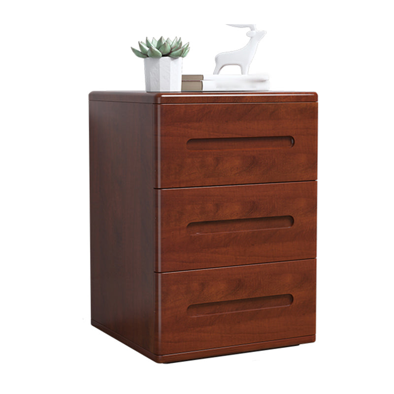 3-Drawer Solid Wood Nightstand Rubber Wood Modern Bedside Cabinet