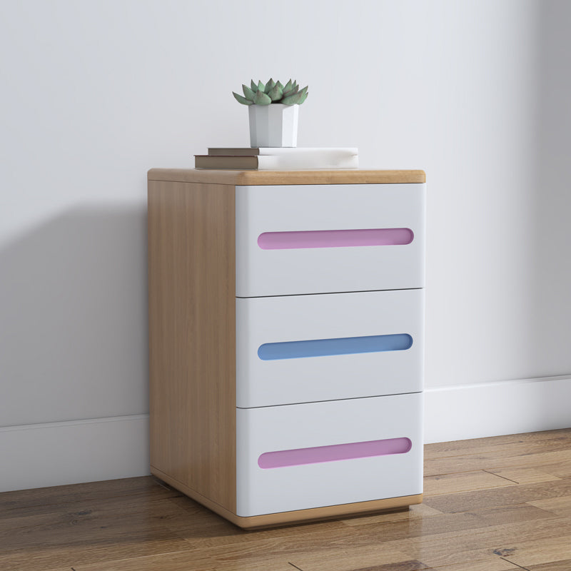 3-Drawer Solid Wood Nightstand Rubber Wood Modern Bedside Cabinet