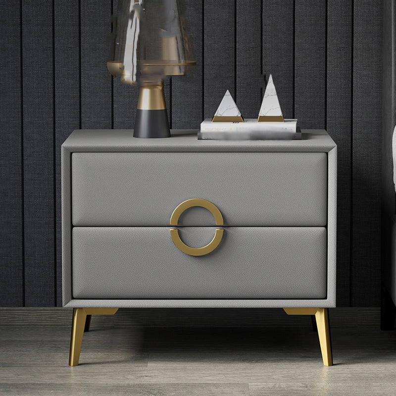 19'' Tall Glam Night Table Solid Wood 2-Drawer Faux Leather Legs Included Nightstand