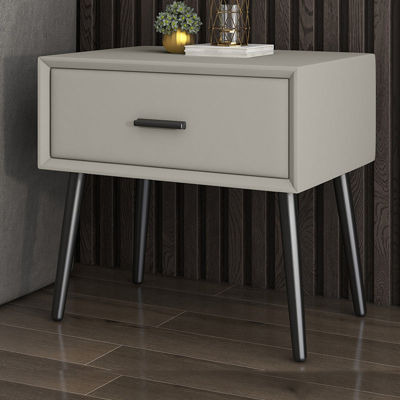 Faux Leather Modern Bed Nightstand Drawer Storage Solid Wood Night Table with Legs