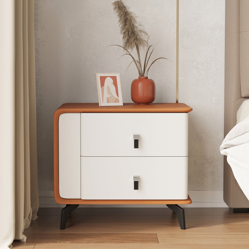 Modern Faux Leather Night Table 19'' Tall 2-Drawer Nightstand with Legs