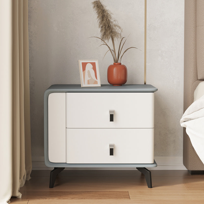 Modern Faux Leather Night Table 19'' Tall 2-Drawer Nightstand with Legs