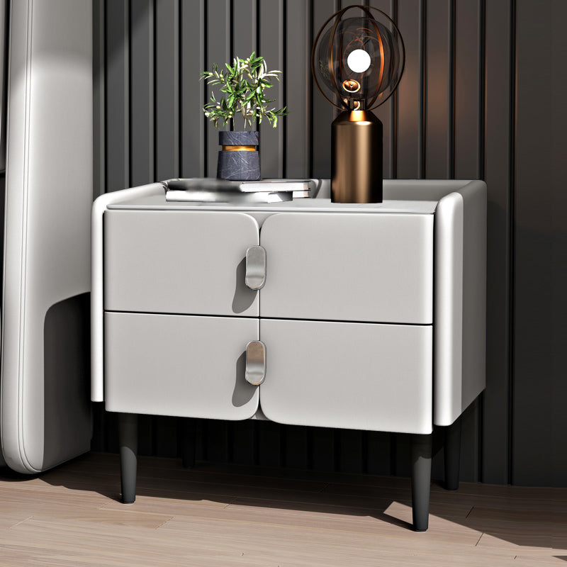 2-Drawer Modern Bed Nightstand Solid Wood Faux Leather Night Table with Legs