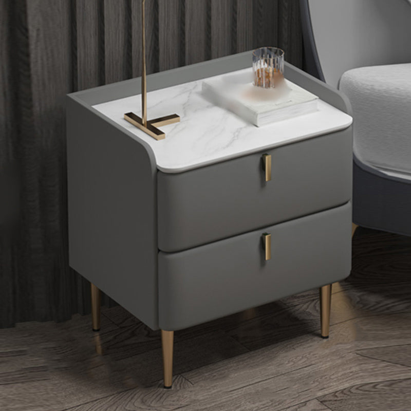 Modern Solid Wood Bed Nightstand Stone Top Drawer Storage Night Table with Legs