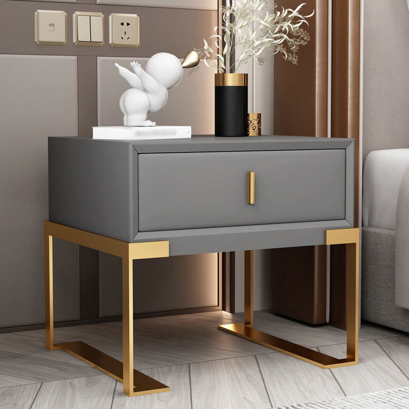 20'' Tall Glam Accent Table Nightstand Drawer Storage Faux Leather Nightstand with Legs