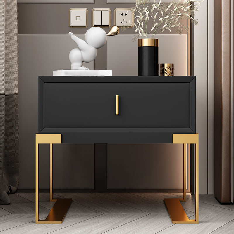 20'' Tall Glam Accent Table Nightstand Drawer Storage Faux Leather Nightstand with Legs