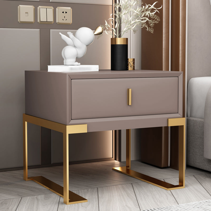 20'' Tall Glam Accent Table Nightstand Drawer Storage Faux Leather Nightstand with Legs