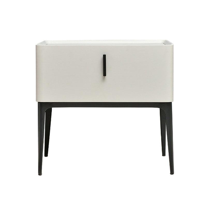 Solid Wood Night Table Modern 19'' Tall 1-Drawer Faux Leather Bed Nightstand with Legs