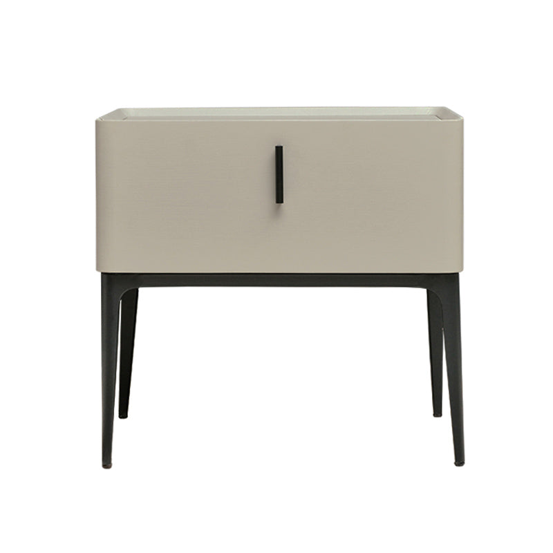 Solid Wood Night Table Modern 19'' Tall 1-Drawer Faux Leather Bed Nightstand with Legs