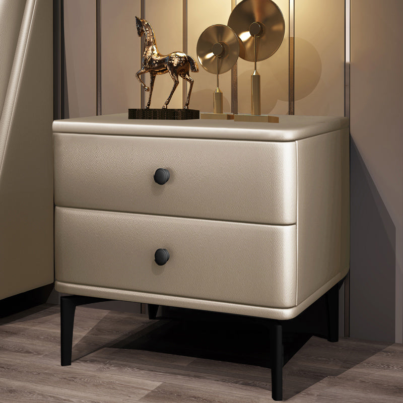 19'' Tall Modern Bed Nightstand 2-Drawer Faux Leather Night Table with Legs