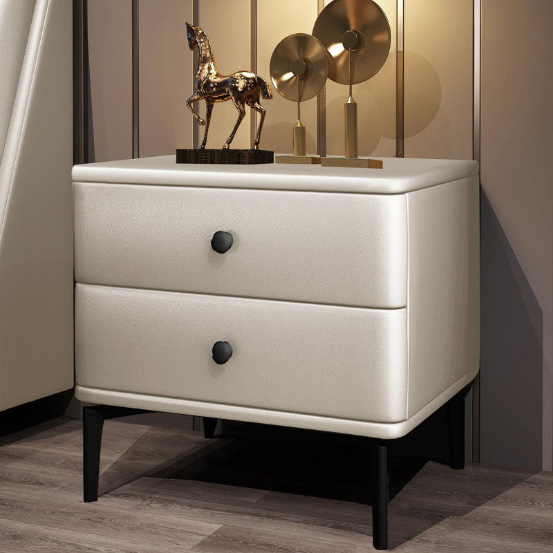 19'' Tall Modern Bed Nightstand 2-Drawer Faux Leather Night Table with Legs