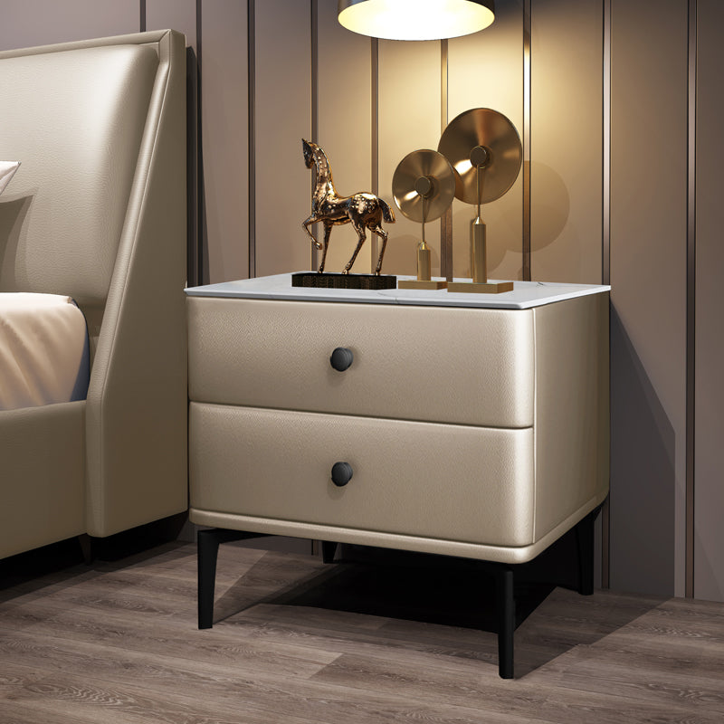 19'' Tall Modern Bed Nightstand 2-Drawer Faux Leather Night Table with Legs