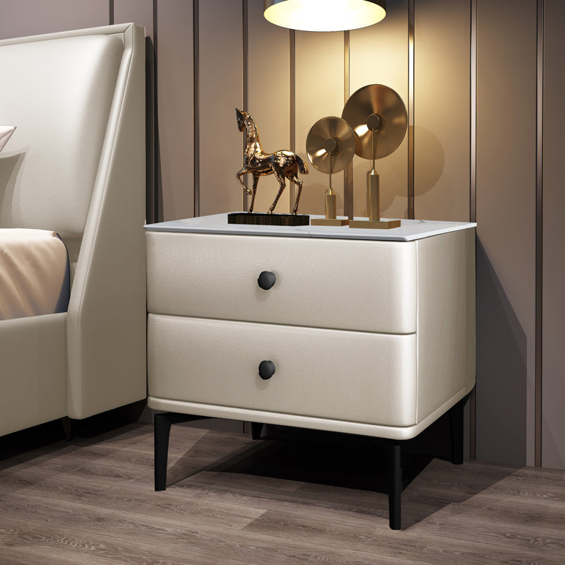 19'' Tall Modern Bed Nightstand 2-Drawer Faux Leather Night Table with Legs