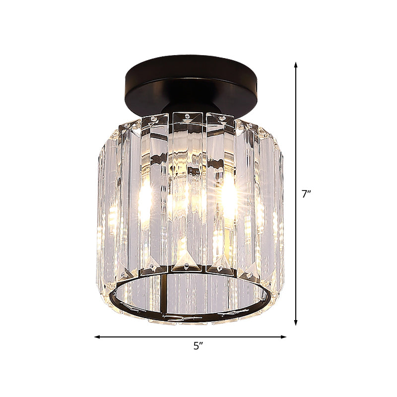 Clear Glass Cylinder Flush Light Fixture Modernist 1-Light Flush Mount Ceiling Lamp in Black for Corridor