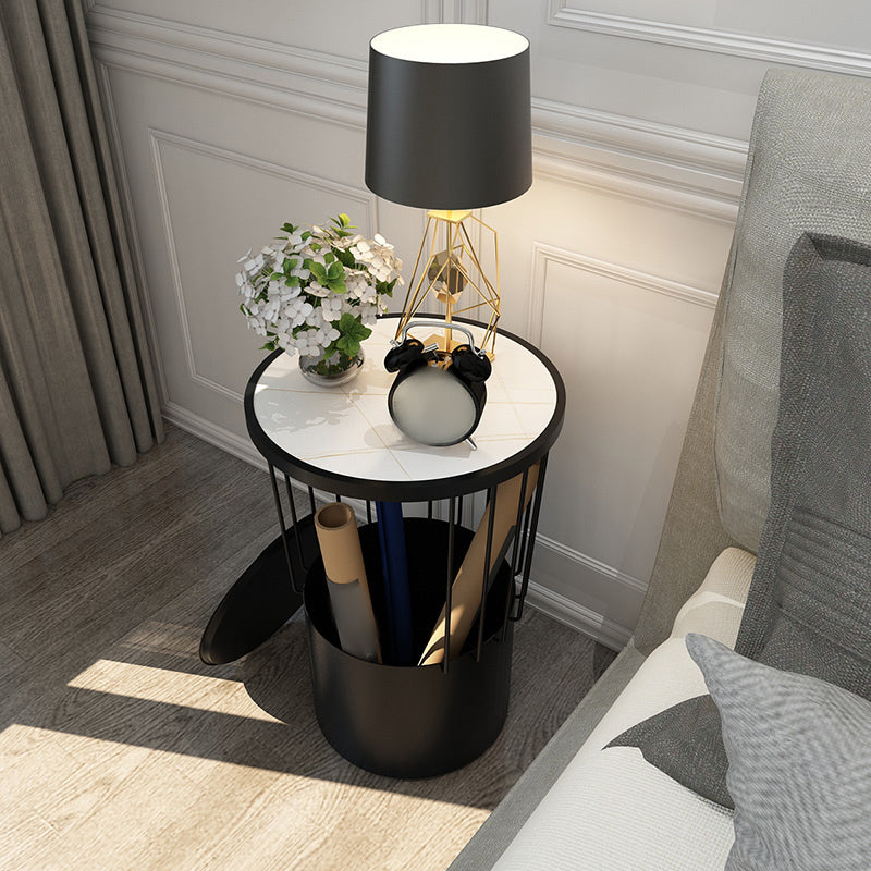 Open Storage Night Table Modern Metal Stone Top 22'' Tall Bed Nightstand