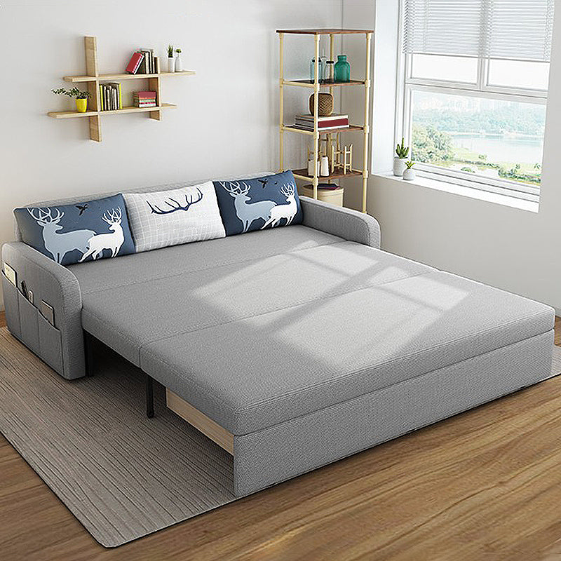 Linen Contemporary Square Arm Sofa Bed Foldable Convertible Sofa for Living Room
