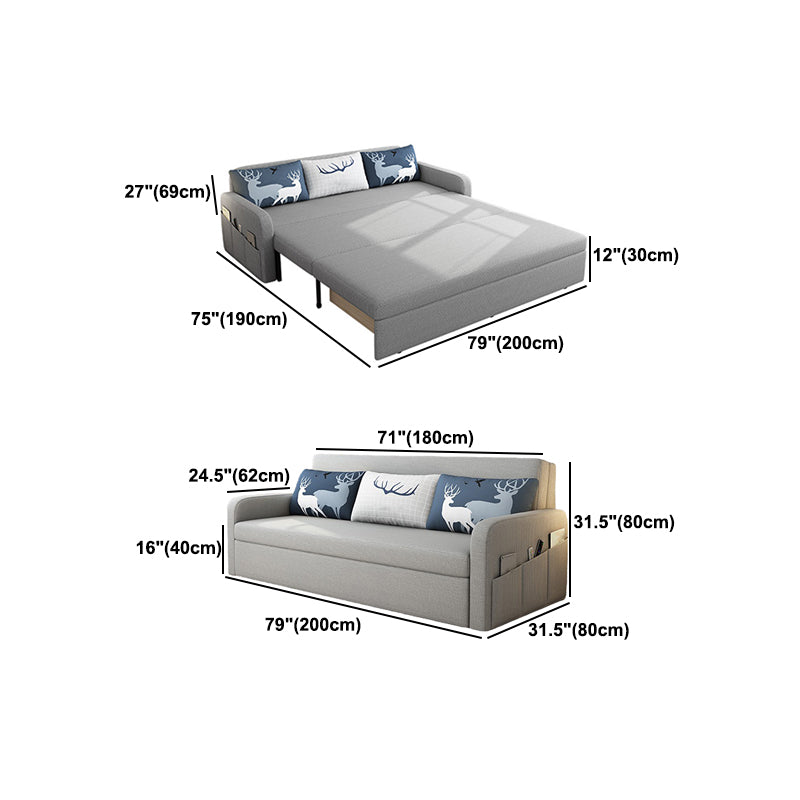 Linen Contemporary Square Arm Sofa Bed Foldable Convertible Sofa for Living Room