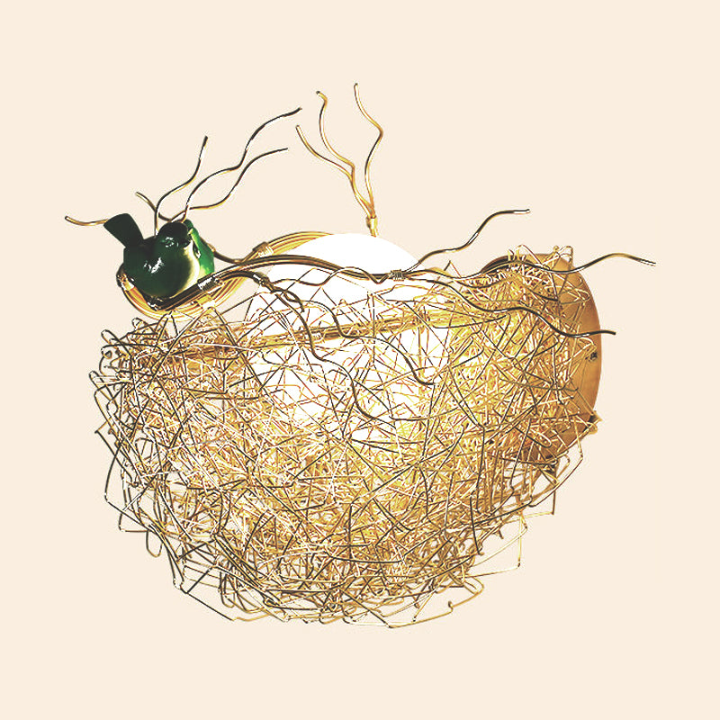 Opalglas Globus Wandleuchte Licht mit Vogelnest Design postmodern 1 helle Goldwandlampe, 14 "/15" breit