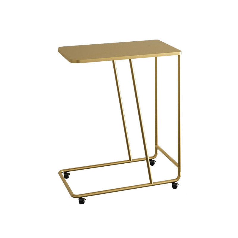 Modern Rectangular Side Table 19.7" x 11.8" x 22.8" Metal/Stone End Table with Casters