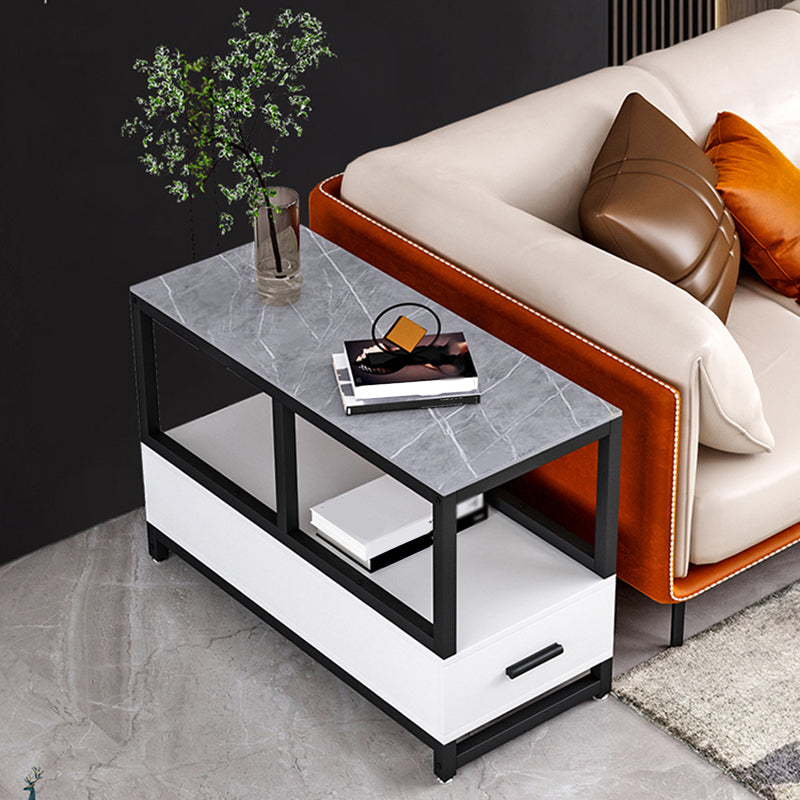 Stone 21.65-inch Rectangular Side Table 1-shelf 1-Drawer Withe/Grey End Table