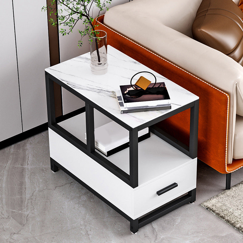 Stone 21.65-inch Rectangular Side Table 1-shelf 1-Drawer Withe/Grey End Table
