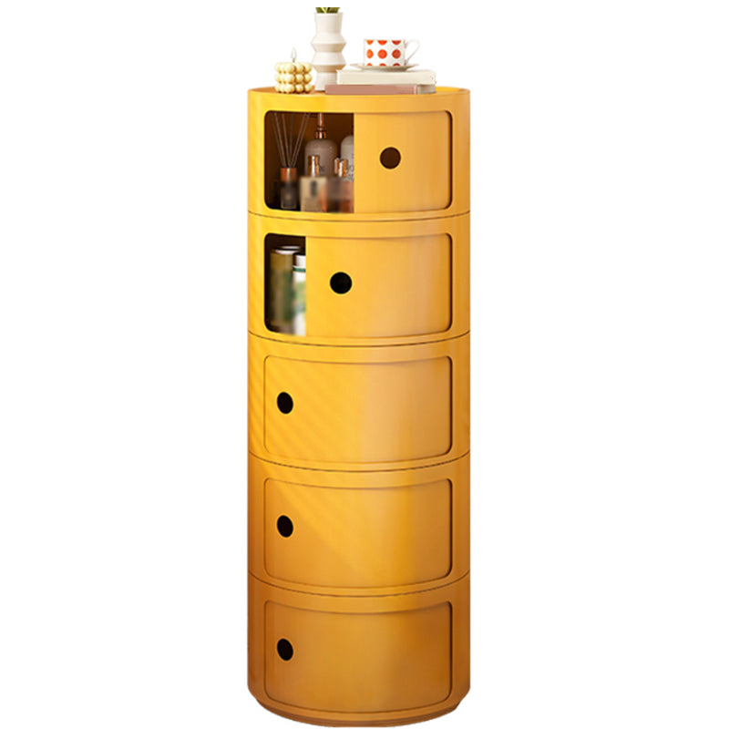 Dia 12.6" Nordic Round Plastic Side Table in Yellow/Green with Storage