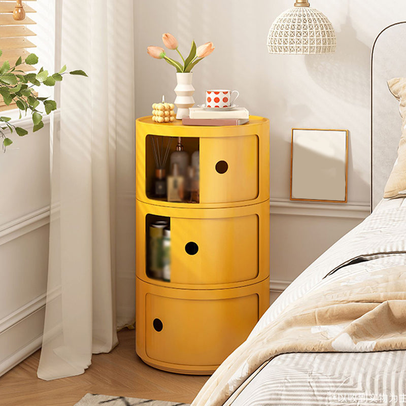 Dia 12.6" Nordic Round Plastic Side Table in Yellow/Green with Storage