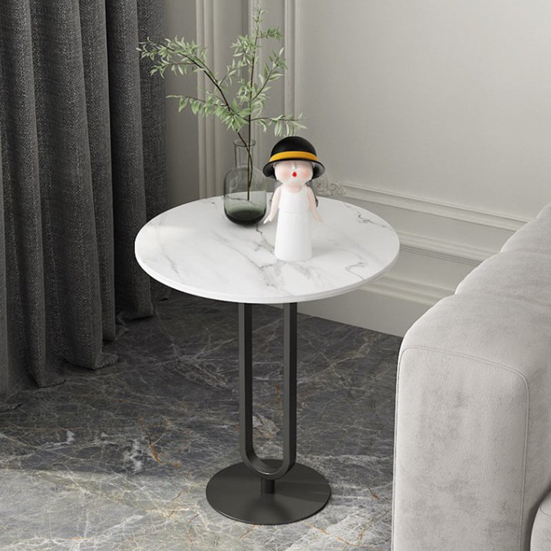 Pedestal Round Stone Side Table 21.65" High Black//White End Table