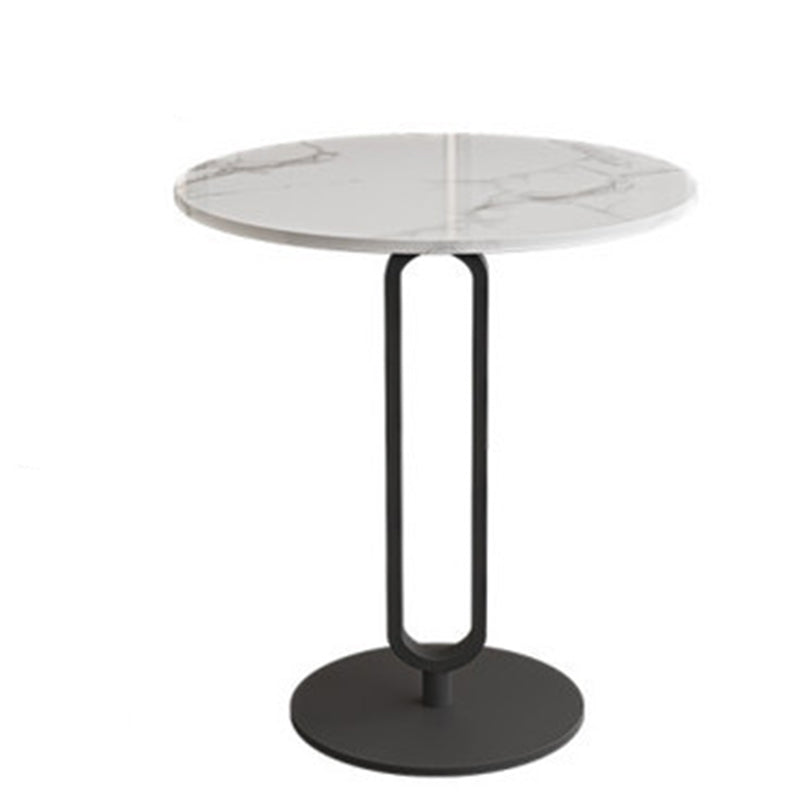 Pedestal Round Stone Side Table 21.65" High Black//White End Table