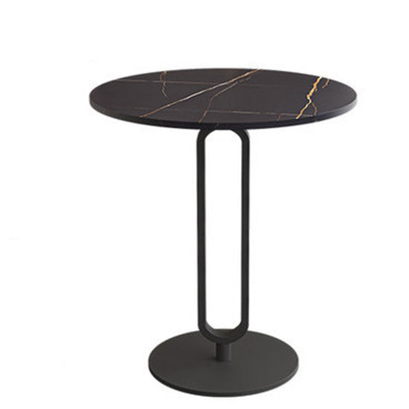 Pedestal Round Stone Side Table 21.65" High Black//White End Table