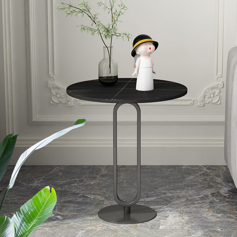 Pedestal Round Stone Side Table 21.65" High Black//White End Table