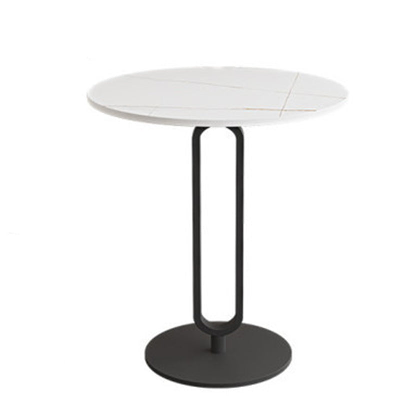 Pedestal Round Stone Side Table 21.65" High Black//White End Table
