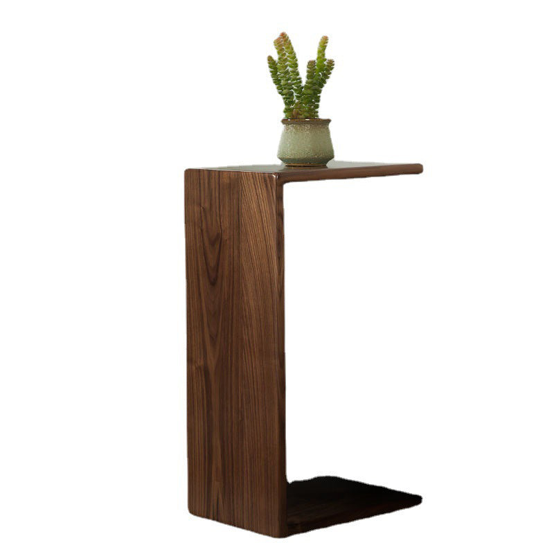 24.4" H Solid Wood Side Table Rectangular Brown/Natural End Table with Floor Shelf