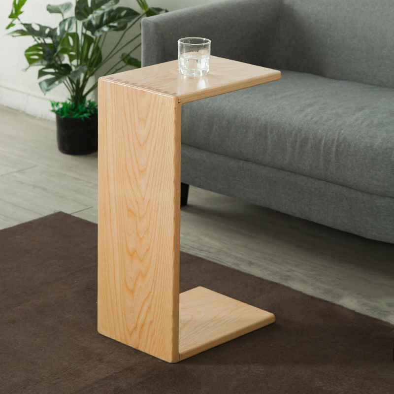 24.4" H Solid Wood Side Table Rectangular Brown/Natural End Table with Floor Shelf