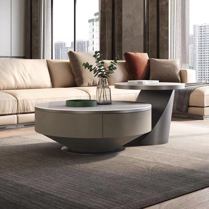 Metal Craft Grey Coffee Table with Circular Nested Single Foot Base Coffee Table