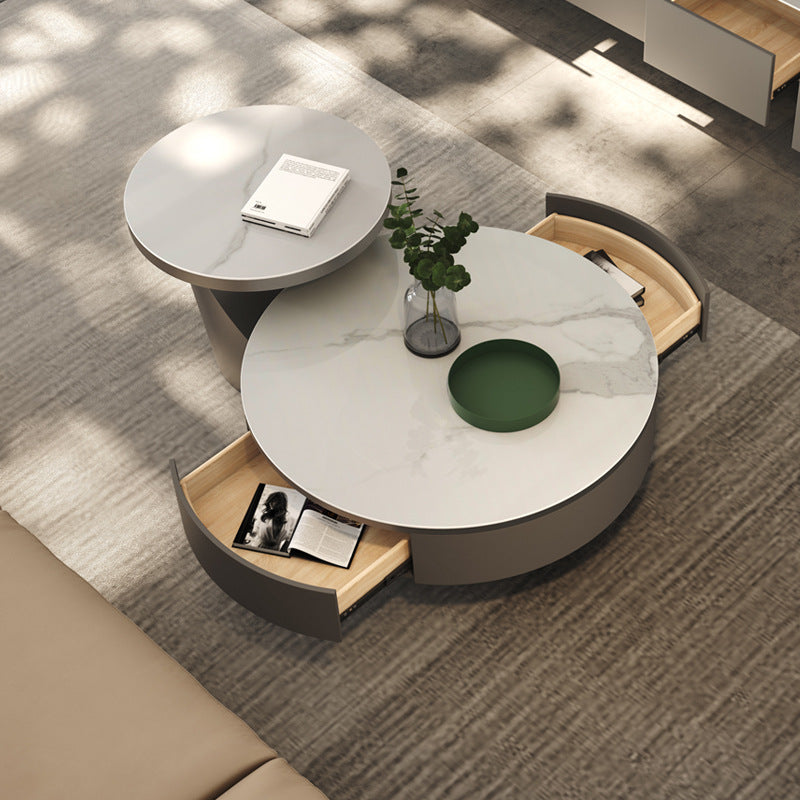 Metal Craft Grey Coffee Table with Circular Nested Single Foot Base Coffee Table